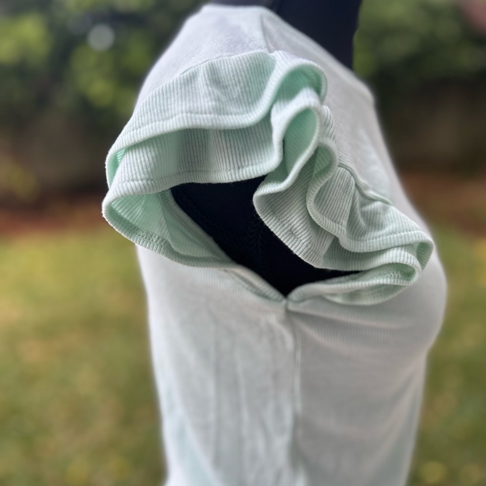 Old Navy Sea Foam Green Top With Ruffled Short Sleeve